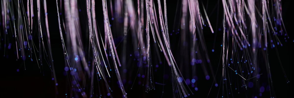 Wide abstract landscape with glowing nodes of energy connection